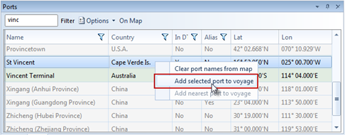 Ports Data Grid Add To Voyage